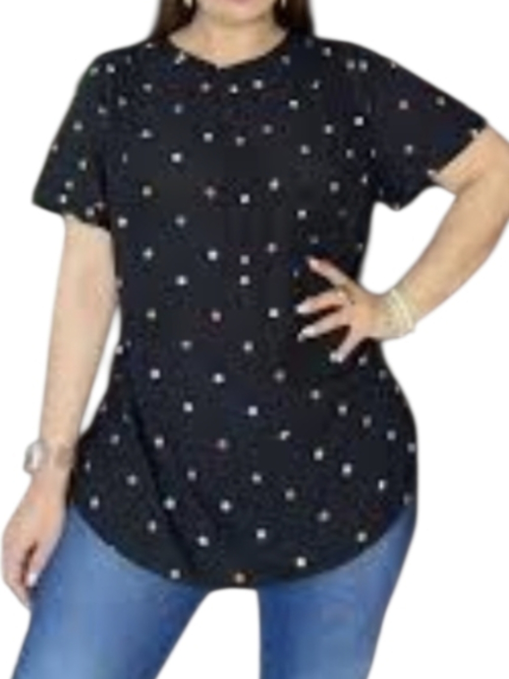 EVRI Colorful Polka Dot  Short Sleeve Blouse